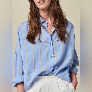 SESSUN sunsky striped botan shirt relaxed fit button down blue&yellow size small